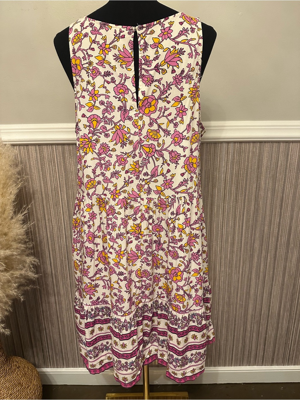 Old Navy Floral Sleeveless Tiered Midi Dress Pink Yellow Boho Size Large - Picture 4 of 10